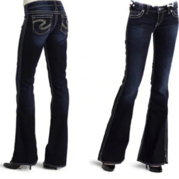 NEW Silver Extra Long Tall Francis Indigo Jeans RARE Barbiecore Summer Flare - Picture 1 of 14